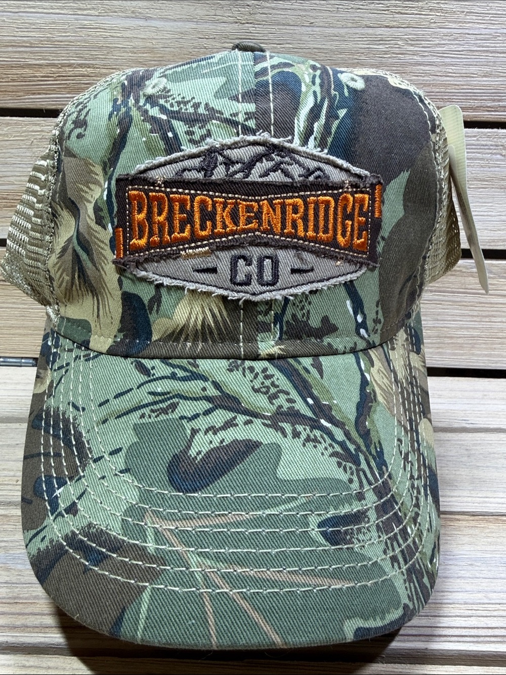 Breckenridge Colorado Camo Trucker Hat with Orange Logo NWT